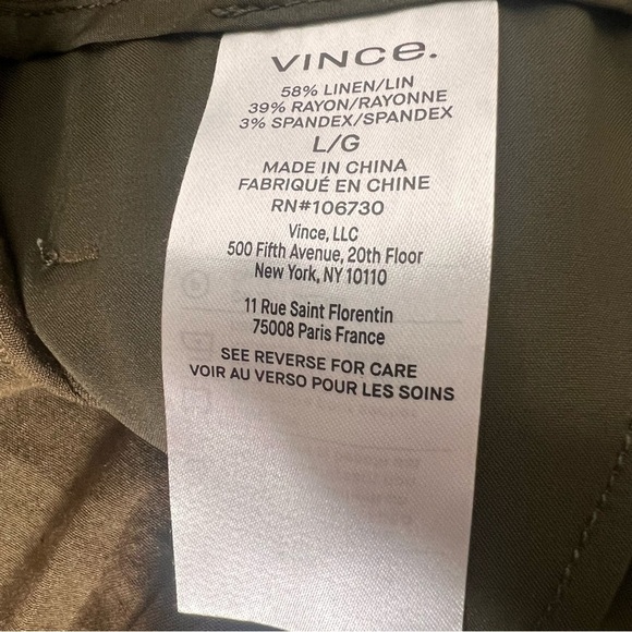 VINCE Women’s Linen-Blend High-Waist Pull-On Pant Sz. Large Olive Green Trousers - Picture 10 of 13